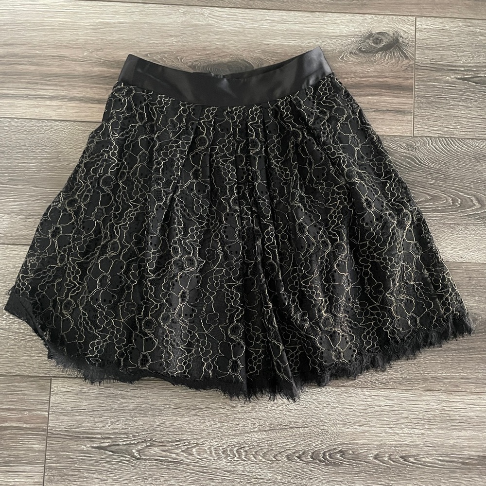 Boston Proper Black and Gold Lace Circle Mini Skirt